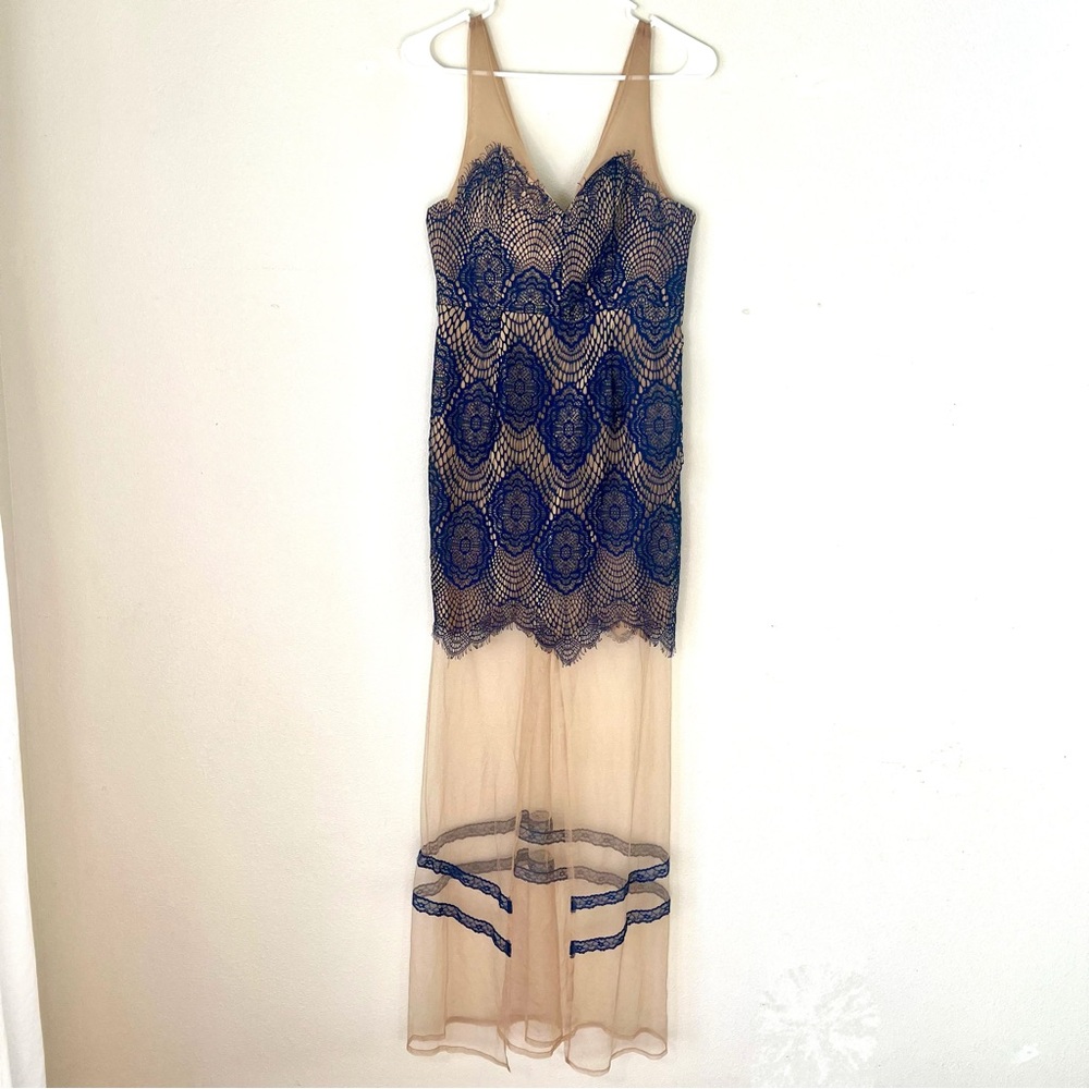 Navy lace and tan v neck maxi dress size medium